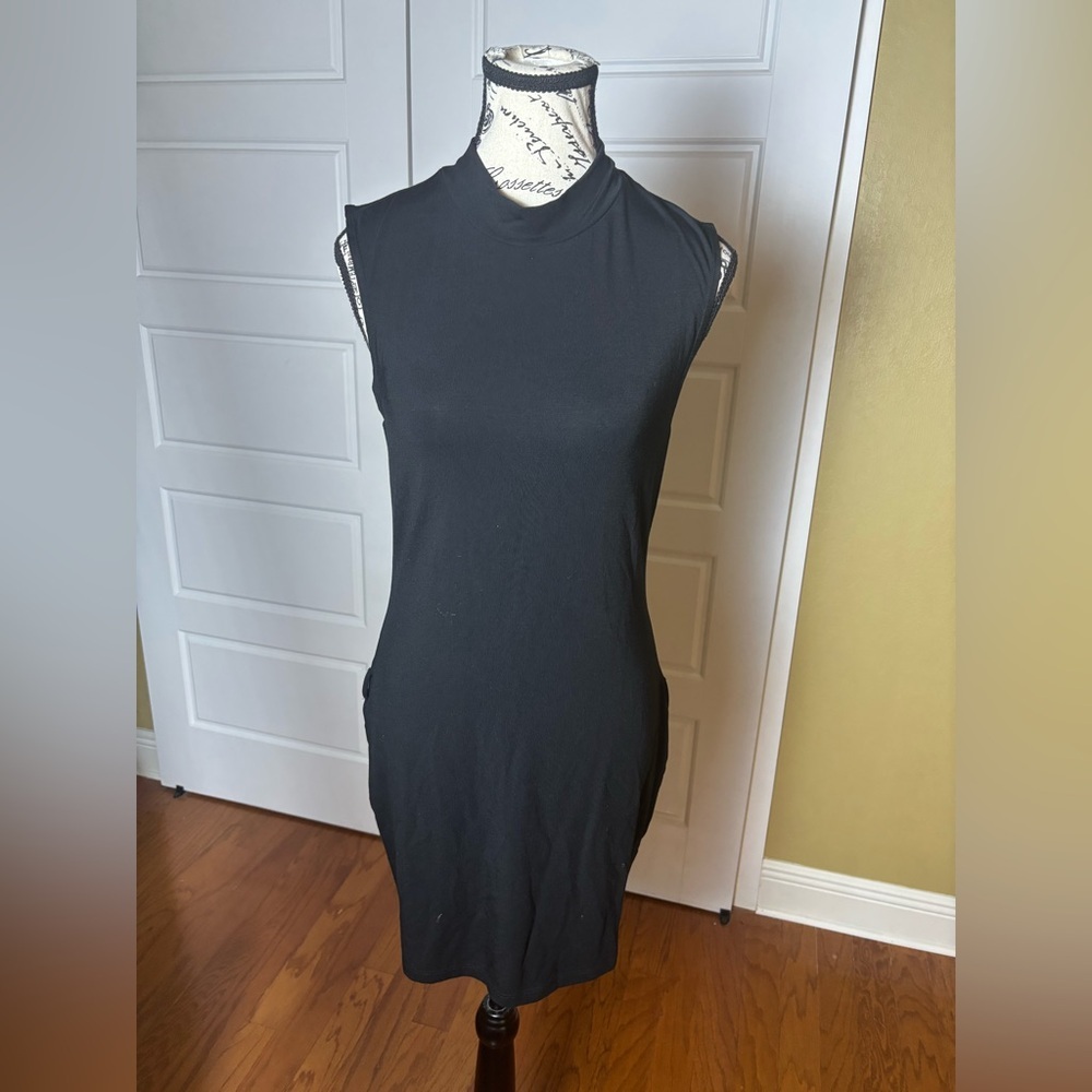 Reformation Jemma Low Slung Knit Mini Dress‎ Black Mock Neck Sleeveless Medium